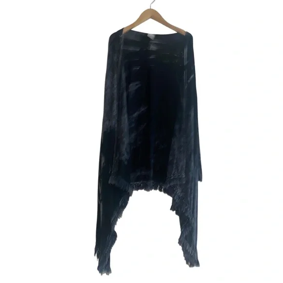 American Age Open Front Boho Fringe Acid Wash Black Tie Dye Cardigan Sz Small - Picture 7 of 16